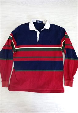 00's Vintage Polo Shirt Navy Red Striped