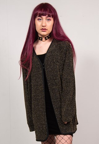 VINTAGE 90'S GOLD GLITTER OVERSIZED LONG SLEEVE CARDIGAN