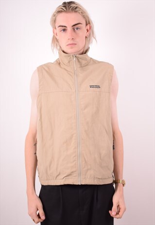 WOOLRICH MENS VINTAGE GILET SMALL BEIGE 90S