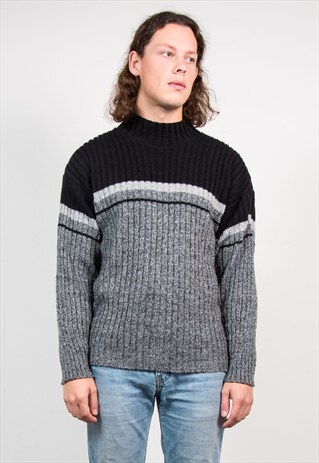 VINTAGE 90'S GREY KNIT HIGH NECK JUMPER