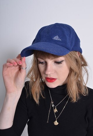 VINTAGE ADIDAS FLEECE BASEBALL CAP HAT BLUE