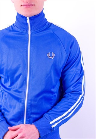 VINTAGE FRED PERRY STRIPED JACKET IN BLUE SMALL
