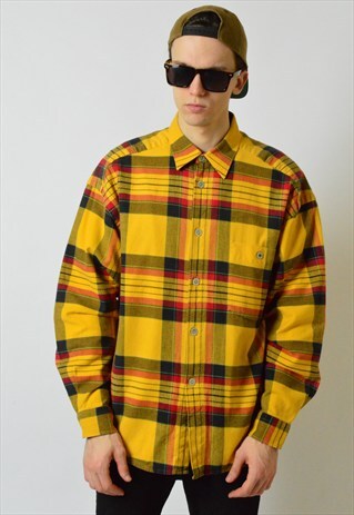 VINTAGE 90S MUSTARD YELLOW PLAID LONG SLEEVE SHIRT