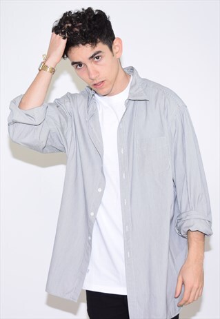 VINTAGE 90S GREY STRIPED RALPH LAUREN SHIRT
