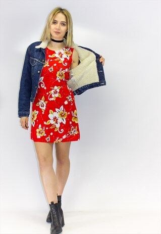 CUTE 90'S HAWAIIAN FLORAL MINI DRESS