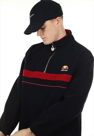 VINTAGE ELLESSE 1/4 ZIP FLEECE BLACK RED