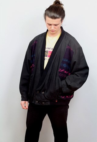 1980'S VINTAGE OVERSIZED CASUAL PANELLED JACKET IN BLACK