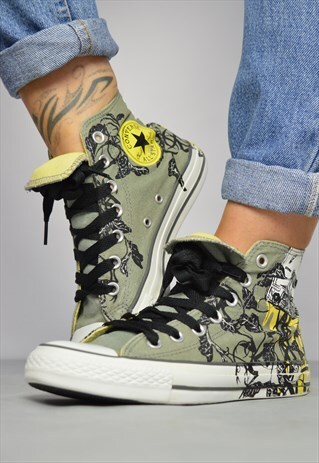90S CONVERSE GREY BLACK & YELLOW CASSETTE TAPE PRINT HI-TOPS