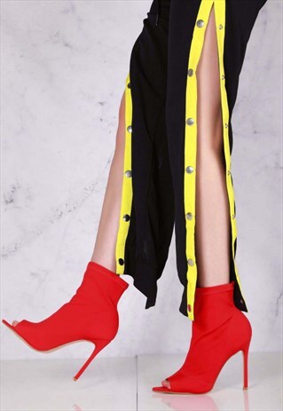 STILETTO PEEPTOE ANKLEBOOT IN RED LYCRA