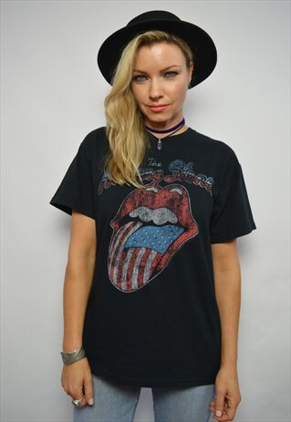 VINTAGE 90S ROLLING STONES BLACK ROCK T-SHIRT TEE ROCKER