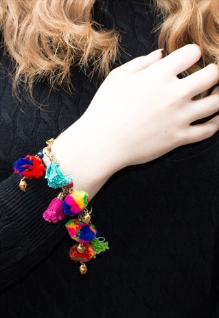 HANDMADE MULTICOLOR POMPOM TASSEL BRACELET / STOCKING FILLER