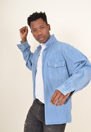 VINTAGE 90'S OVERSIZE DENIM SHIRT BLUE
