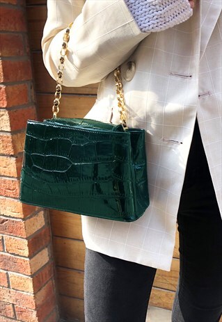 DARK GREEN MINI CROC HANDLE CROSSBODY BAG