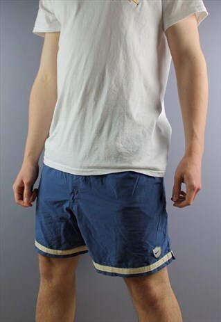 VINTAGE NIKE SHORTS IN NAVY WITH POCKETS, EMBROIDERED LOGO A