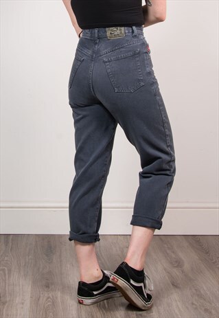 90'S RETRO DARK GREY HIGH WAIST MOM JEANS