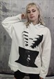 UNUSUAL STITCH HOODIE CREEPY EYE TOP GRUNGE PULLOVER WHITE