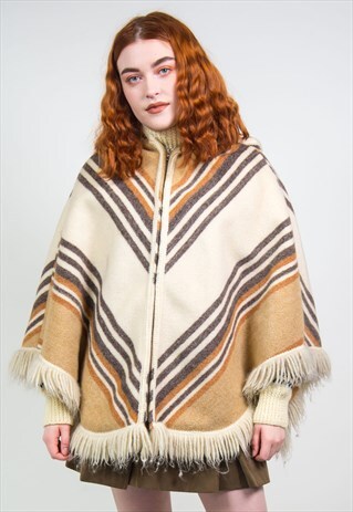VINTAGE 70'S FRINGE PONCHO JACKET