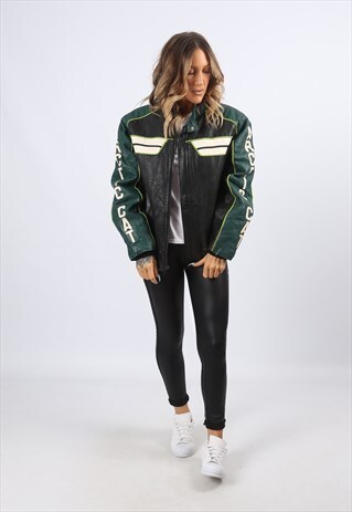 LEATHER BOMBER JACKET ARTIC CAT SNOWMOBILE UK 14 (HH3J)