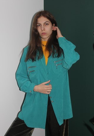 VINTAGE 90' UNIQUE AMAZING TURQUOISE SUEDE LONG BLOUSE