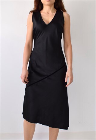 VINTAGE 90S SATIN VELVET A LINE SLEEVELESS MIDI SHIFT DRESS