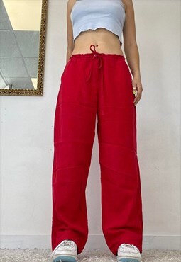 y2k red wide leg linen cargo trousers