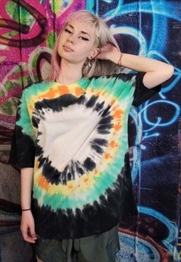 Tie-dye print tee Mandala t-shirt rainbow top in green black