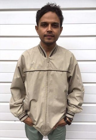 MENS VINTAGE 80S JACKET BEIGE JACKET HARRINGTON BOMBER