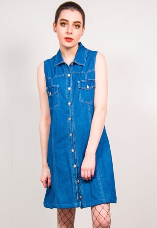 VINTAGE 90'S DENIM BUTTON DOWN SHIFT DRESS