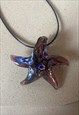 Purple large glass starfish pendant necklace