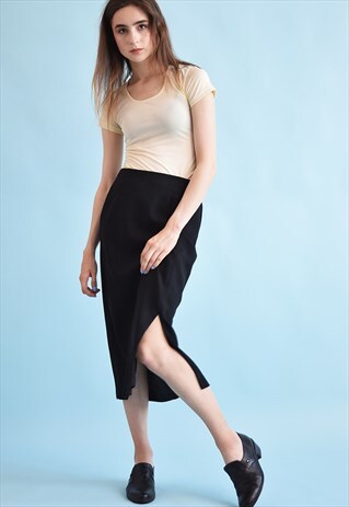 90'S RETRO SIDE SPLIT MIDI PENCIL SKIRT