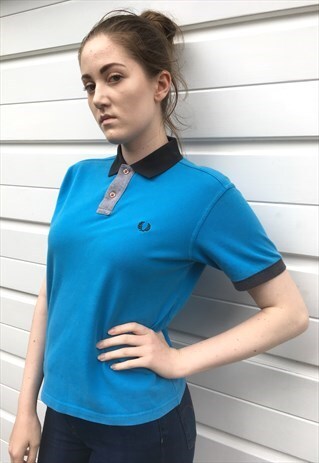 WOMENS FRED PERRY BLUE SHORT SLEEVE COLLAR POLO SHIRT