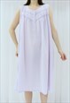 90S VINTAGE LILAC FLORAL EMBROIDERED DRESS (SIZE XL)