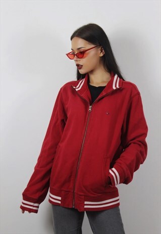 VINTAGE RED TOMMY HILFIGER ZIP UP JUMPER/JACKET