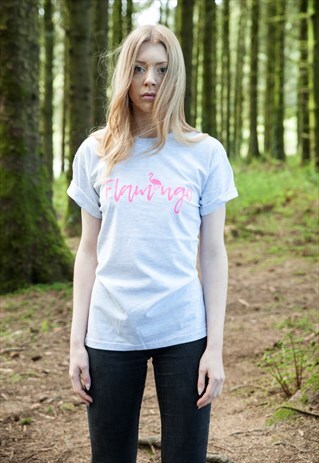 NEON PINK FLAMINGO PRINT T-SHIRT