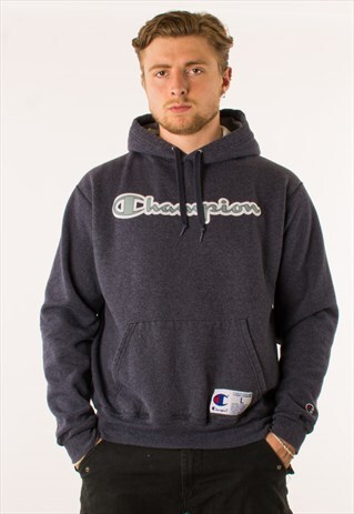 VINTAGE 90S BLUE CHAMPION SPELLOUT HOODIE PULLOVER