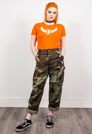 90'S RETRO GRUNGE ARMY CAMO PATTERN TROUSERS
