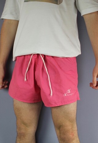 VINTAGE CHAMPION SHORTS IN PINK WITH PRINTED LOGO AND DRAWST