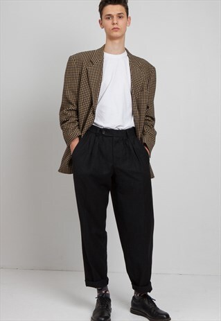 VINTAGE BLACK BROWN MAN'S FASHION CHECKERED BLAZER JACKET