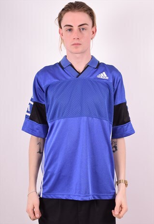 ADIDAS MENS VINTAGE POLO SHIRT LARGE BLUE 90S