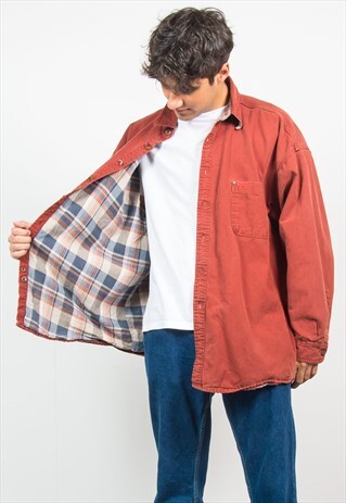 VINTAGE ORANGE DENIM SHIRT WARM LINED