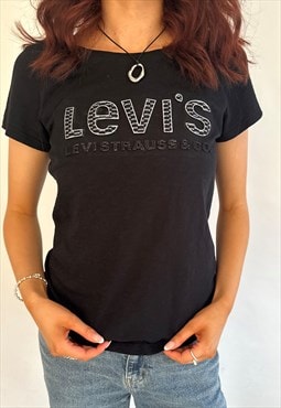 00s Levis Strauss & Co Spell Out Black Baby Tee T-Shirt