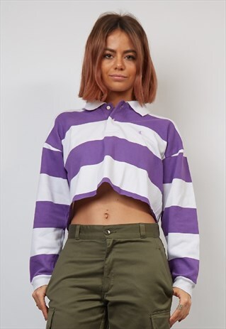 VINTAGE 90'S RALPH LAUREN PURPLE/WHITE STRIPE REWORKED CROP