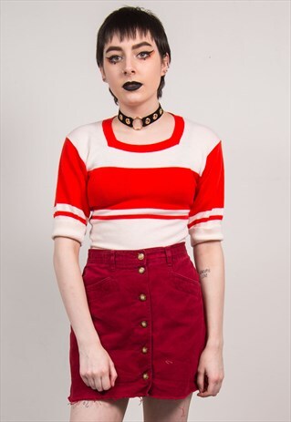 VINTAGE 70'S STRIPED KNIT SHORT SLEEVE TOP
