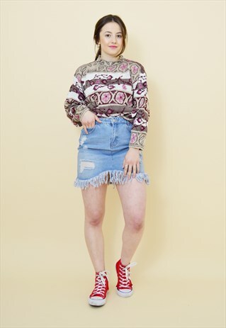 VINTAGE 90S CUTE FLORAL TURTLE NECK JUMPER FESTIVAL KNIT