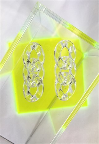 CUTE PLASTIC TRIPLE CHAIN LINK STUD EARRINGS IN CLEAR