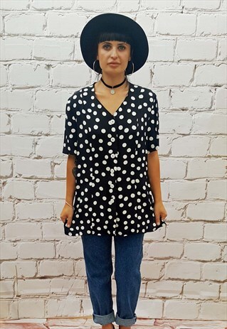 VINTAGE BLACK POLKA DOT BLOUSE
