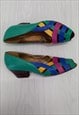 90's Heel Shoes Green Multicoloured Straps Leather