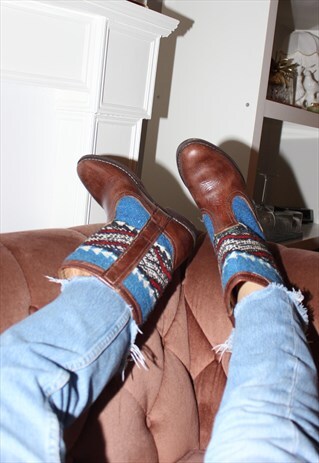 VINTAGE 90S MORROCAN KILIM LEATHER BOOTS