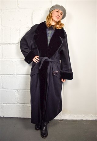 VINTAGE WOOL FAUX FUR COLLAR TRENCHCOAT