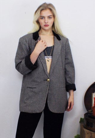 VINTAGE 80'S GINGHAM BOYFRIEND STYLE BLAZER